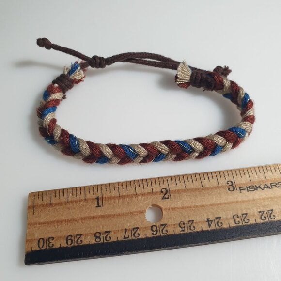 Handmade Braided Rope Friendship Bracelet Brown Blue Adjustable Slide Boho Core - Picture 3 of 4